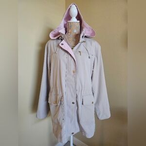 Liz Claiborne Utility Jacket Large Cream Pink Rain Coat Water Resistant